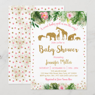 Invitation Baby shower animal Pink & Gold Safari