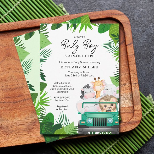 Invitation Baby shower animal sauvage de la Jungle tropicale  (Jungle safari baby shower invitations)