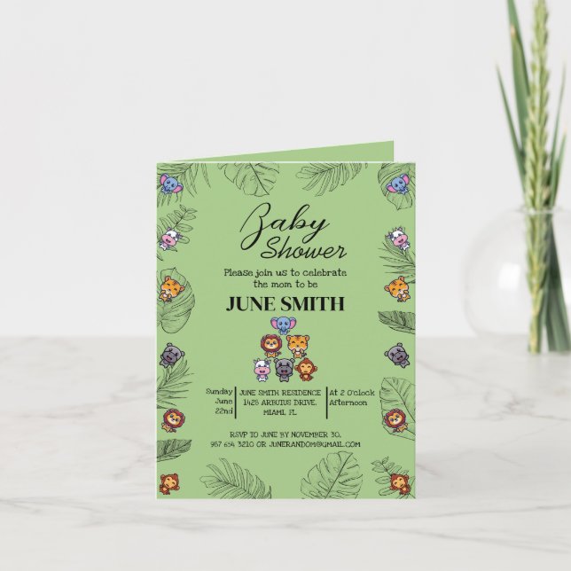 Invitation Baby shower animal sauvage mignon (Devant)