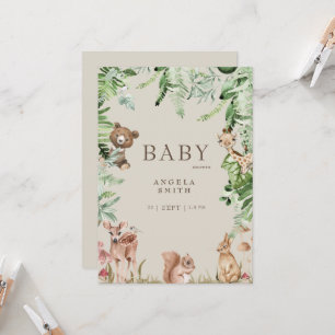 Invitation Baby shower animal Tan Foliage
