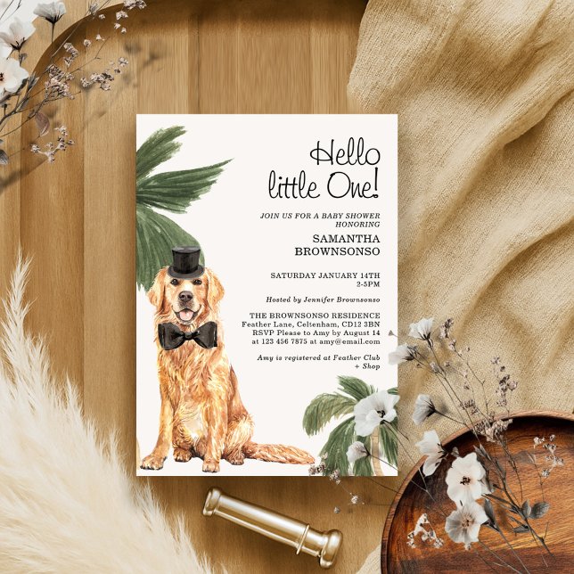 Invitation Baby shower animal Tropical Palm Golden Retriever  (Créateur téléchargé)