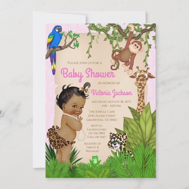 Invitation Baby shower animalier afro-américain pour filles S (Devant)