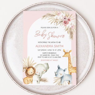 Invitation Baby shower animalier Boho Rose
