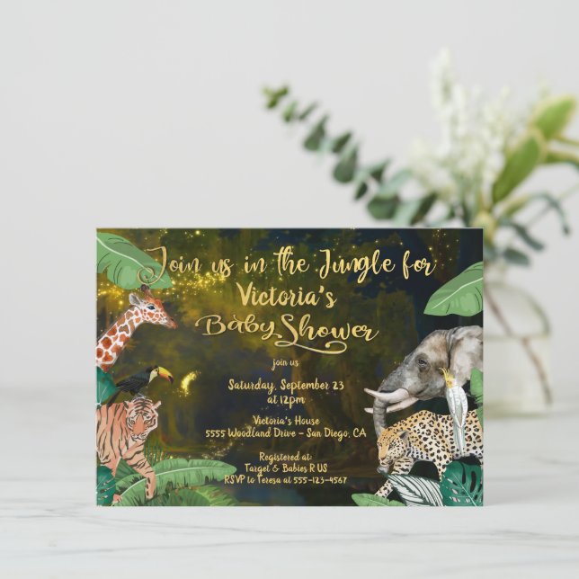 Invitation Baby shower animalier de la Jungle (Debout devant)