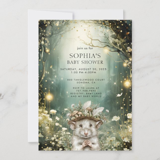 Invitation Baby shower animalier forestier enchanté (Devant)