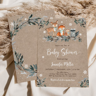 Invitation Baby shower animalier hivernal neige