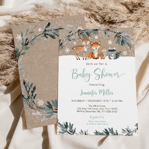 Invitation Baby shower animalier hivernal neige