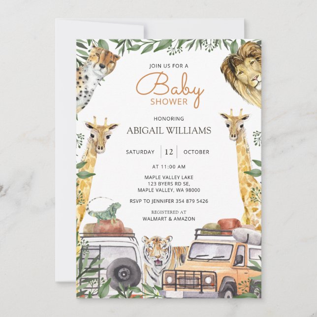 Invitation Baby shower animalier sauvage de Caravan (Devant)