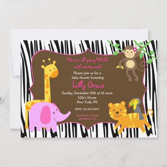 Invitation Baby shower animalier Zebra Print Jungle (Devant)