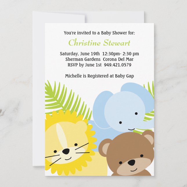 Invitation Baby shower Animaux (Devant)