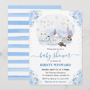 Invitation Baby Shower Animaux Arctiques Hiver Aquarelle