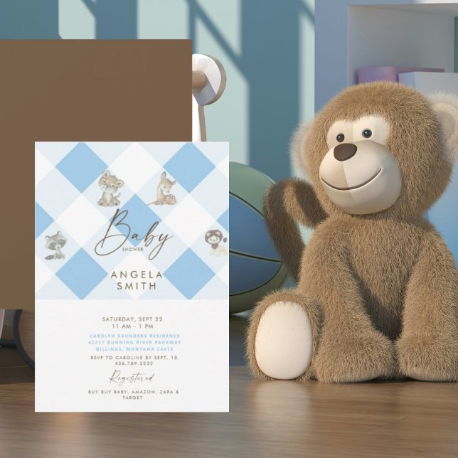 Invitation Baby shower Animaux Brown et Bleus (Créateur téléchargé)