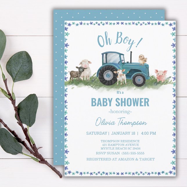 Invitation Baby shower Animaux de ferme Tracteur Garçon (Créateur téléchargé)