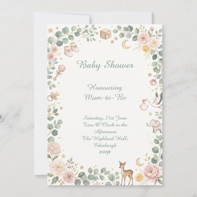 Invitation Baby Shower Animaux de la Forêt (Devant)