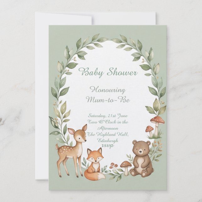 Invitation Baby Shower Animaux de la Forêt (Devant)