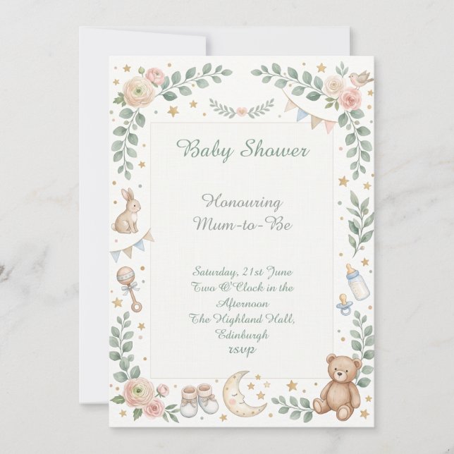 Invitation Baby Shower Animaux de la Forêt (Devant)