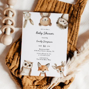 Invitation Baby Shower Animaux de la Forêt à l'Aquarelle