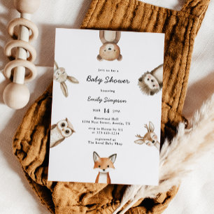 Invitation Baby Shower Animaux de la Forêt Aquarelle Mignons