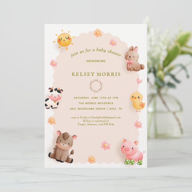 Invitation Baby Shower Animaux de la Forêt de Bois (Debout devant)