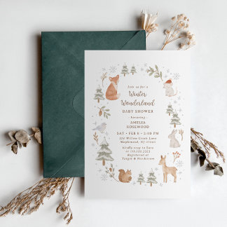 Invitation Baby Shower Animaux de la Forêt d'Hiver