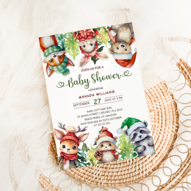 Invitation Baby Shower Animaux de la Forêt d'Hiver (Créateur téléchargé)