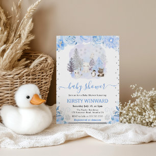 Invitation Baby Shower Animaux de la Forêt en Hiver