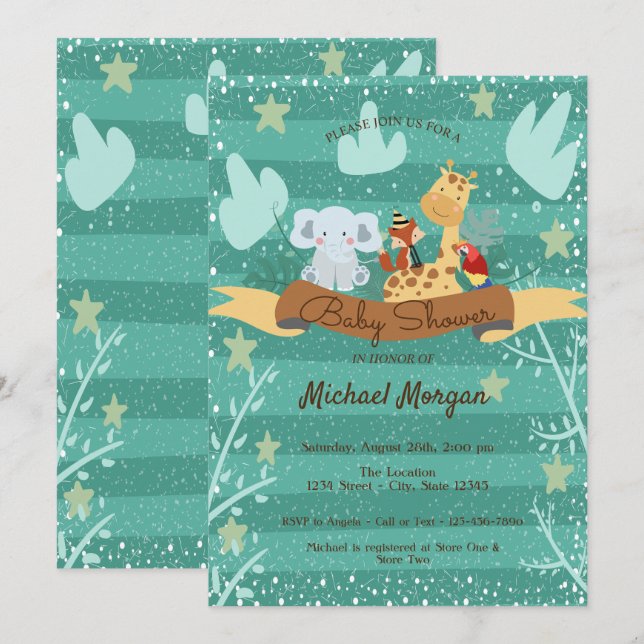Invitation Baby Shower Animaux de la Forêt et du Bois (Devant / Derrière)