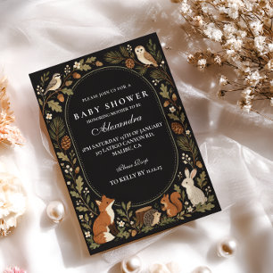 Invitation Baby Shower Animaux de la Forêt Sombre