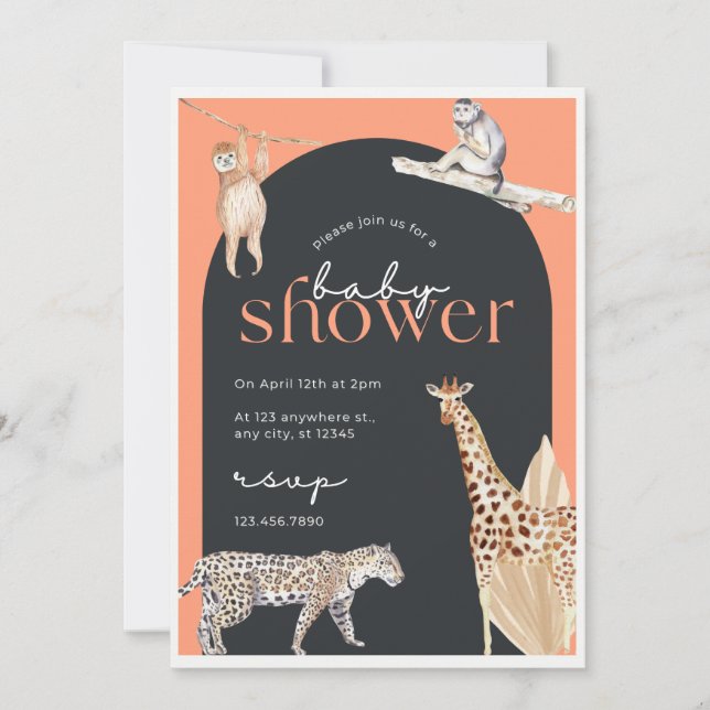 Invitation Baby shower Animaux de la Jungle Safari modifiable (Devant)