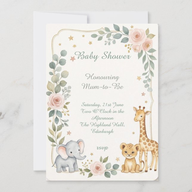 Invitation Baby Shower Animaux de Safari (Devant)