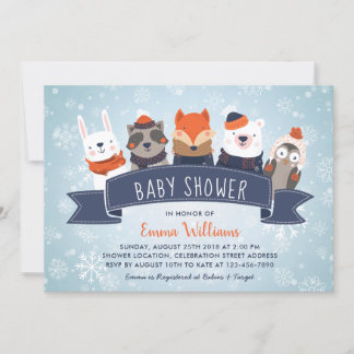 Invitation Baby shower Animaux d'hiver