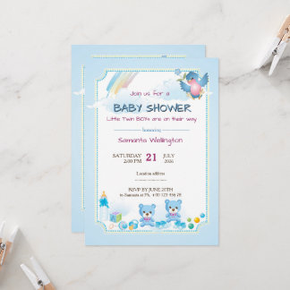 Invitation baby shower announcement for TWIN BOYs