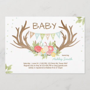 Invitation Baby shower Antler Deer Bois Floral