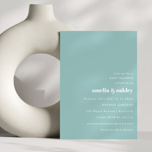 Invitation Baby shower Aqua Blue Minimalist Couples
