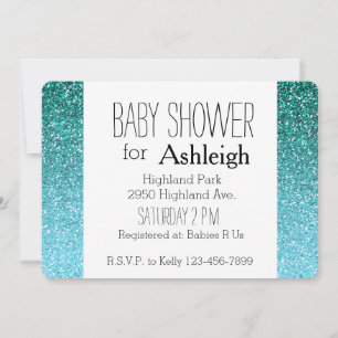 Invitation Baby shower Aqua Parties scintillant Ombre