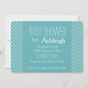 Invitation Baby shower Aqua White Quatrefoil