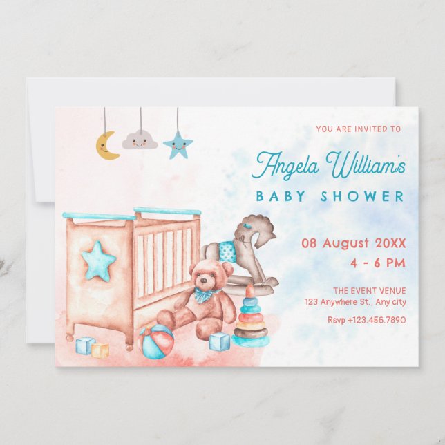 Invitation Baby shower aquarelle (Devant)