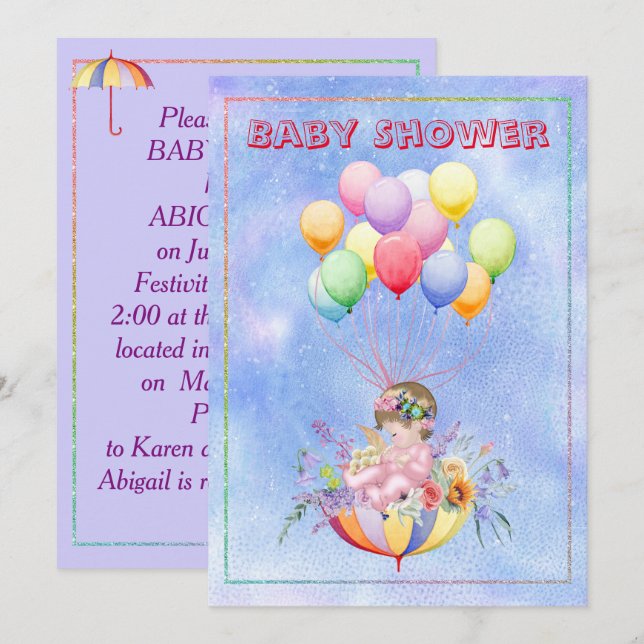 Invitation Baby shower aquarelle (Devant / Derrière)