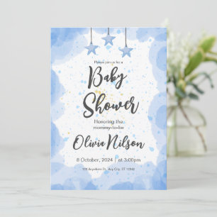 Invitation Baby Shower Aquarelle Bleue, Oh Garçon Baby Shower