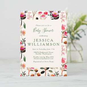 Invitation Baby Shower aquarelle chic rose et vert