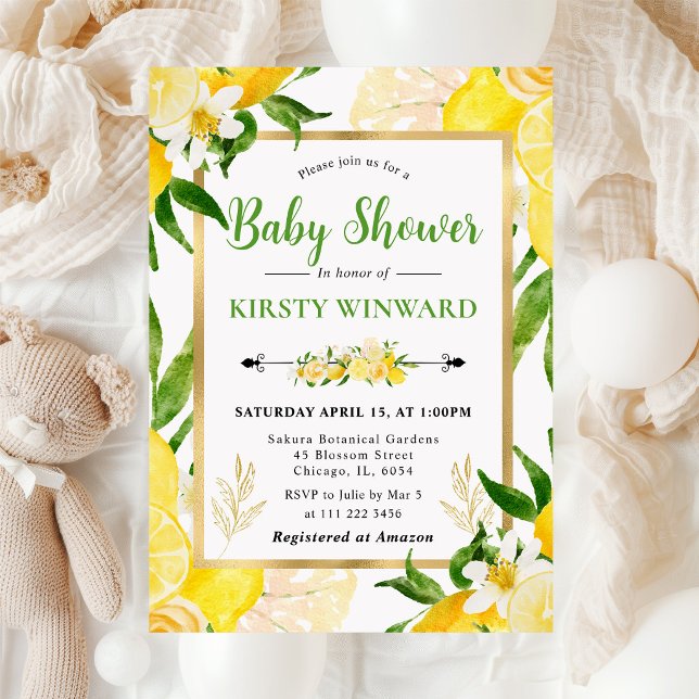 Invitation Baby Shower Aquarelle Citrons et Fleurs (Créateur téléchargé)
