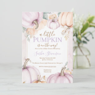 Invitation Baby shower aquarelle citrouille violette d'automn