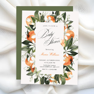 Invitation Baby shower aquarelle de feuilles d'orange botaniq