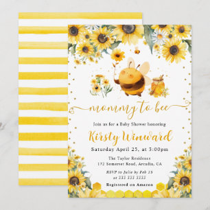 Invitation Baby Shower aquarelle été abeille et tournesols