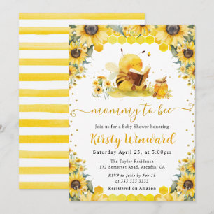 Invitation Baby Shower aquarelle été abeille et tournesols
