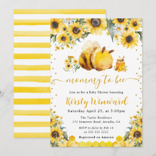 Invitation Baby Shower aquarelle été abeille et tournesols