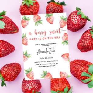 Invitation Baby shower aquarelle Fille aux fraises