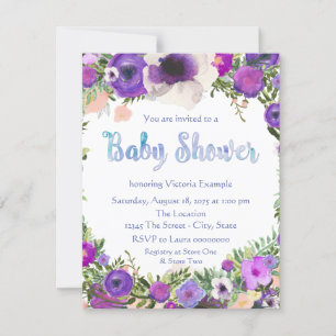 Invitation Baby-Shower aquarelle florale