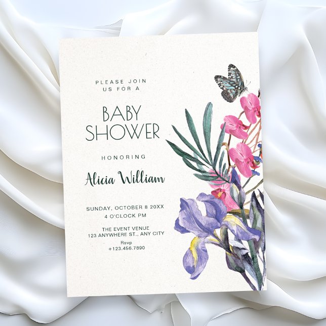 Invitation Baby-shower aquarelle florale (Créateur téléchargé)