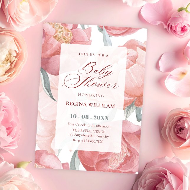 Invitation Baby shower aquarelle florale rose (Créateur téléchargé)